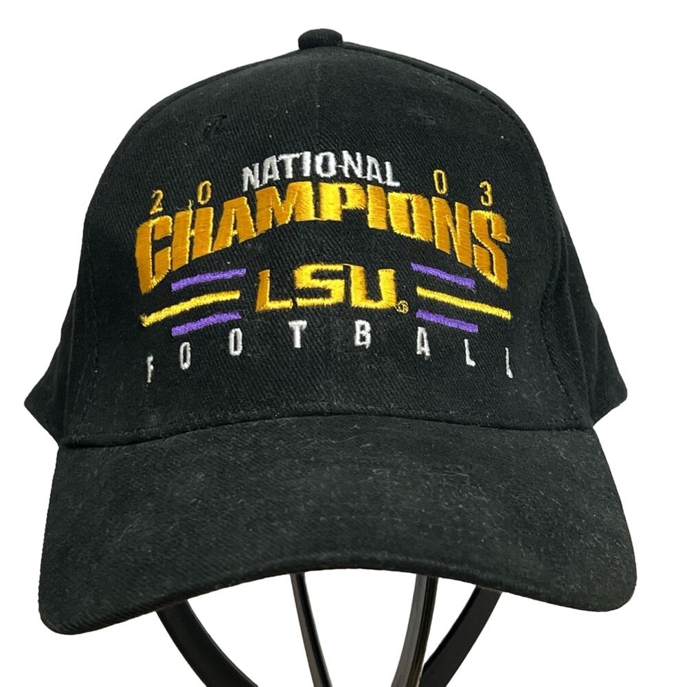 VINTAGE LSU Tigers Hat Cap Strap Back Black College Football Champions Mens
